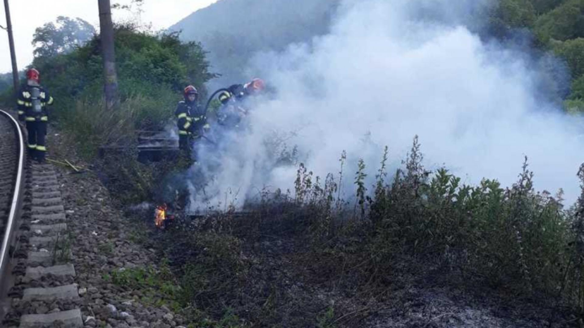 Incendiu de vegetație între Bucureşti Nord şi Bucureşti Băneasa. 4 trenuri de călători, oprite în stații