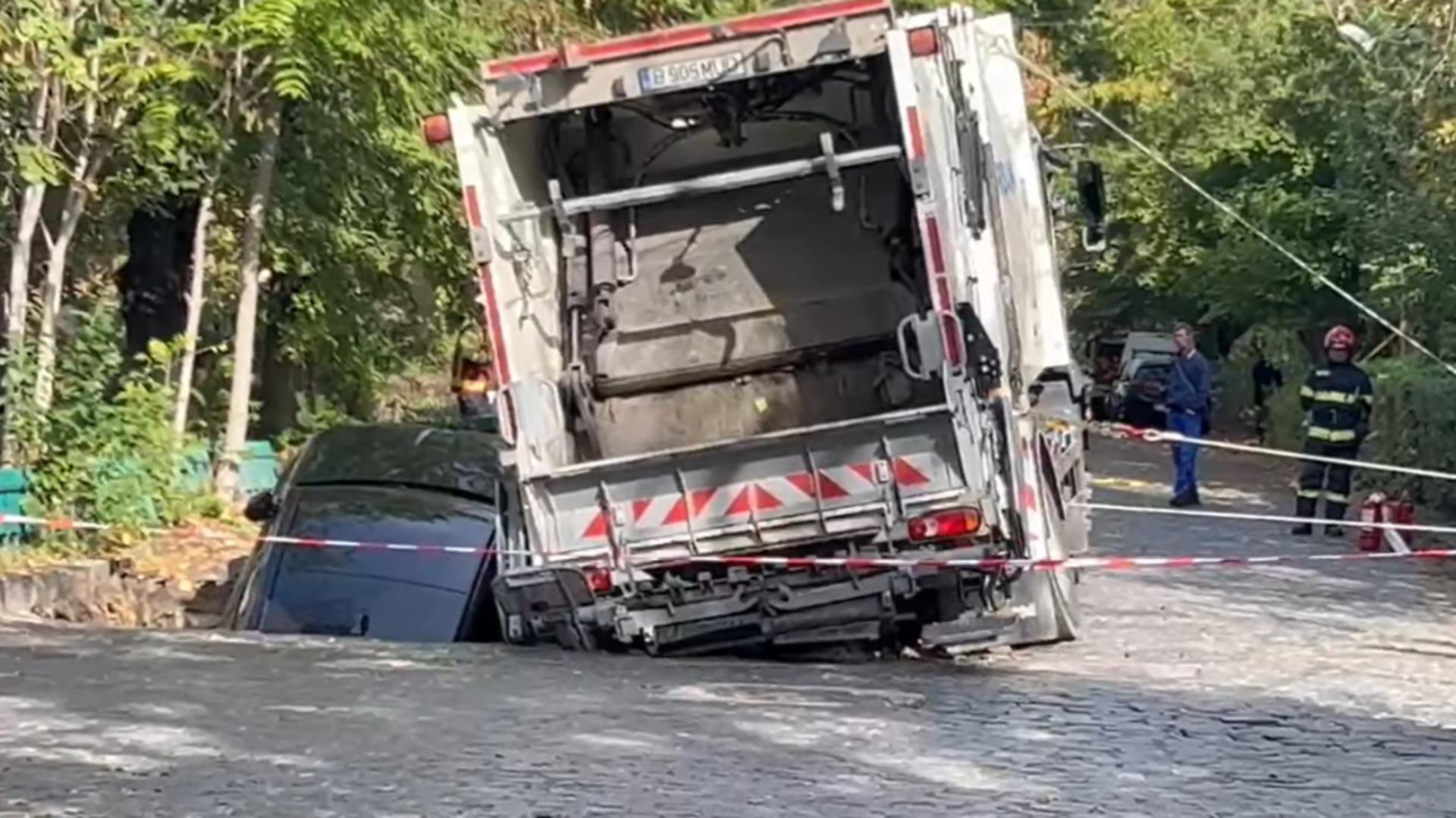 Oficialii au descoperit motivul prăbușirii asfaltului de pe str. Orhideelor, București. Ce a determinat formarea craterului care a înghițit o mașină