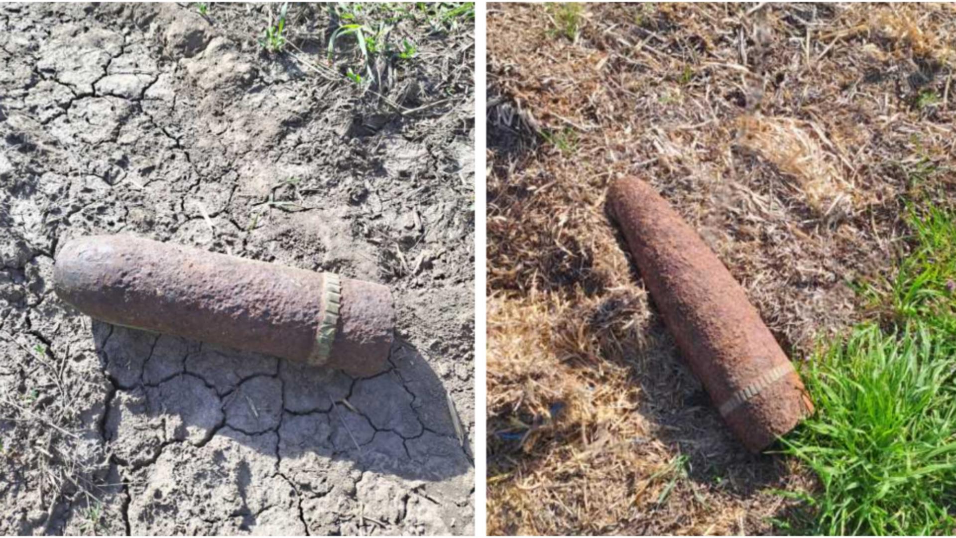 Alertă în Giurgiu: Două proiectile explozive descoperite pe un teren agricol din Băneasa